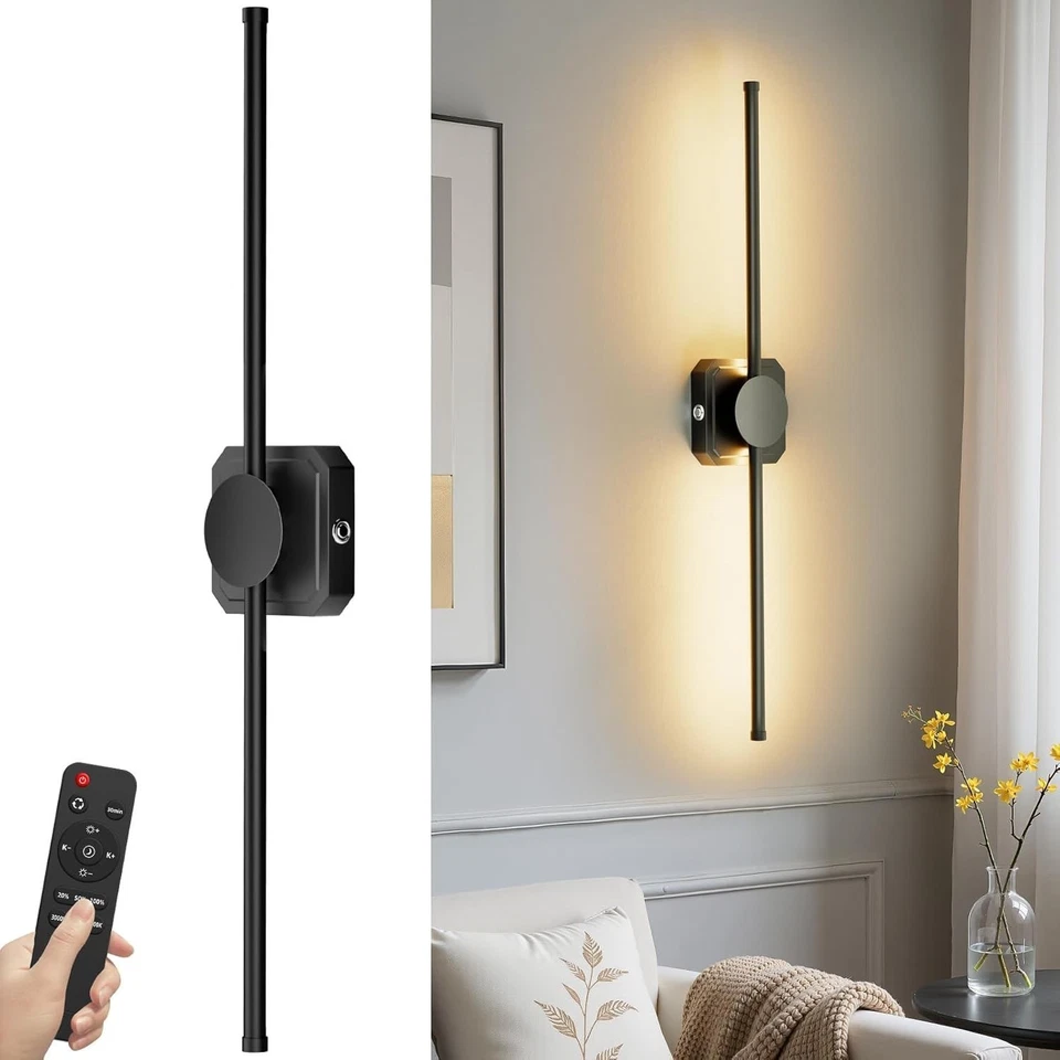 Aplique de pared 28 pulgadas: LED regulable de 3 colores, batería/USB 10000mAh remoto giratorio 350° Foto 2 de 4