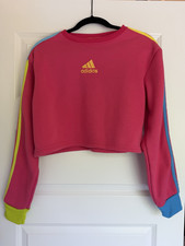 adidas Originals Pink Cropped Crewneck Pullover Sweatshirt Women's M Logo