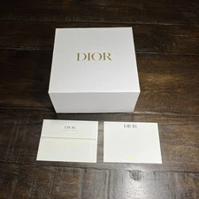 CHRISTIAN DIOR Empty White Textured Gift Box Storage 9x9x4.5” Logo Notecard