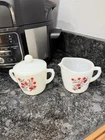 Fire King Primrose VTG  Sugar Bowl W/ Lid And Creamer MCM Milk Glass EUC