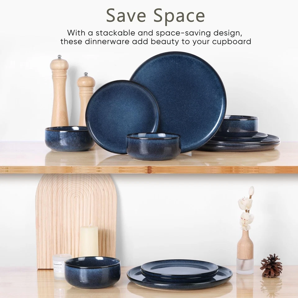 6 Pieces Stoneware Dinnerware Sets Service for 2, Dinner Plates and Bowls Set... - Image 3 of 4