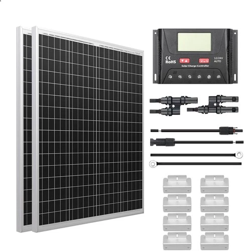 NEW! HQST 200W Polycrystalline Solar Panel Kit-2x100W Panels+30A PWM Controller