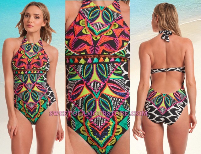 trina turk women's high neck halter one piece swimsuit