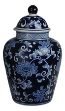 Festcool 12.5" Blue and White Porcelain Floral Temple Ginger Jar Vase, China ...