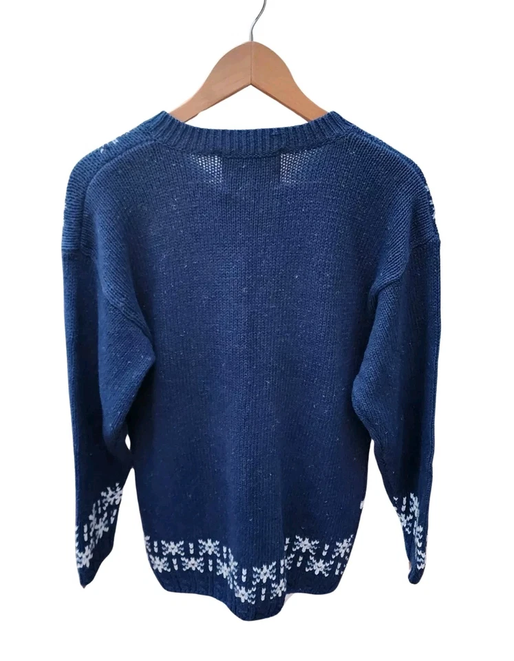 Винтажный кристалл Кобе темно-синий женщин праздник снеговик Рождественский свитер кардиган, размер M - Изображение 4 из 4