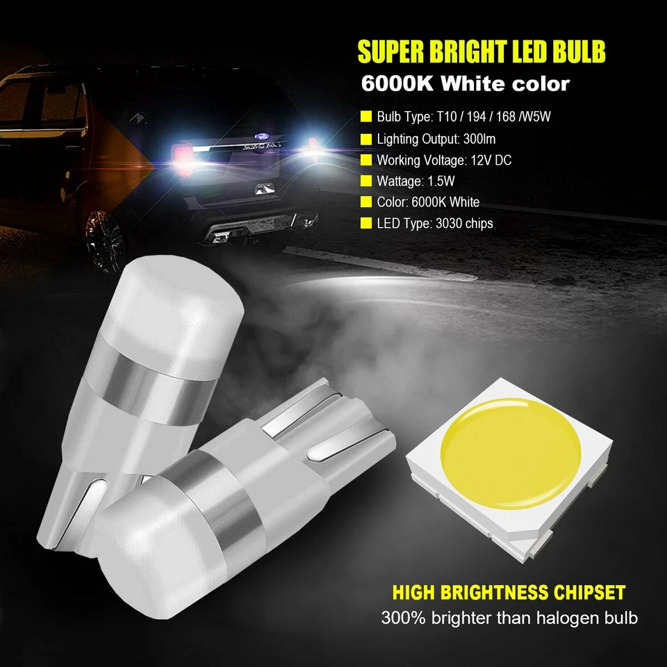 2x Blanco T10 Cuña 3030SMD LED Baúl Licencia Domo Bombillas Interior W5W 6000K Foto 4 de 4