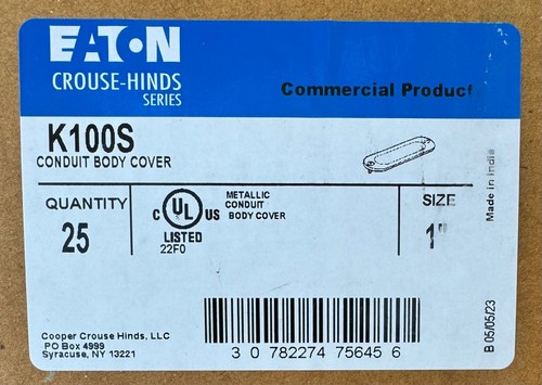 Eaton Crouse-Hinds K100S 1" Metallrohrgehäuseabdeckungen (Box von 25) - Bild 1 von 2
