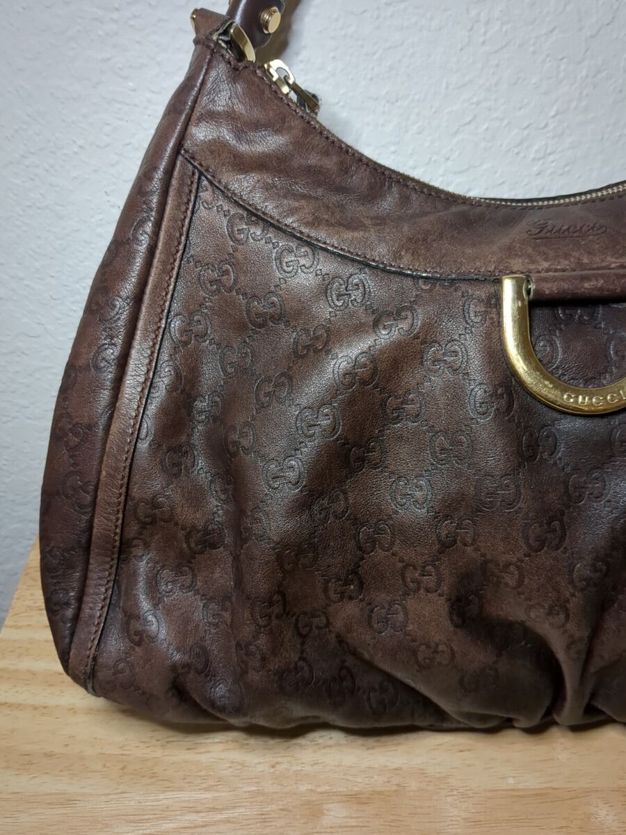 BROWN GUCCI D-RING ABBEY SHOULDER Leather BRW Good Condition BROWN GUCCI D-RING ABBEY SHOULDER Leather BRW Good Condition