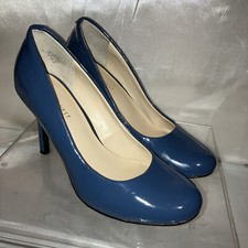 NINE WEST Women's "Strength" Blue Faux Patent Leather Round Toe Pumps Size 6 M
