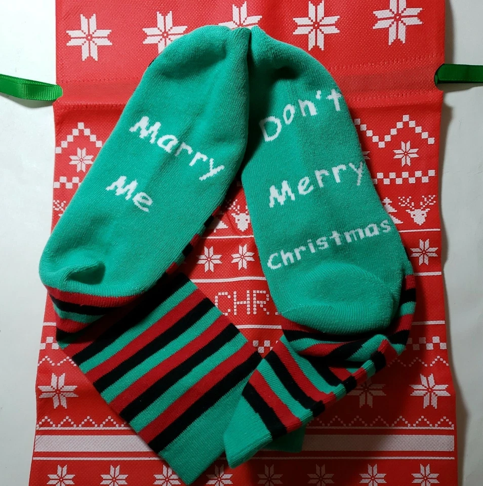 Merry Christmas Marry Me Socks w bag. NEW. WEDDING. Celebrate season & propose - Image 2 of 4