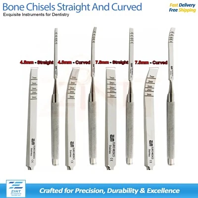 MEDENTRA UK 4Pcs Dental Bone Splitting Chisels Straight And Curved Surgical Ridge Extraction