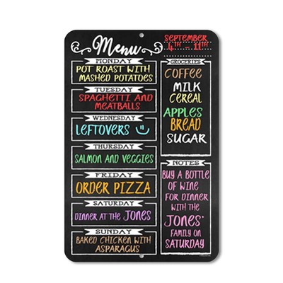 Chalkboard Weekly Food Menu Board for Kitchen 12 inch by 18 inch Tin Sign Dur...