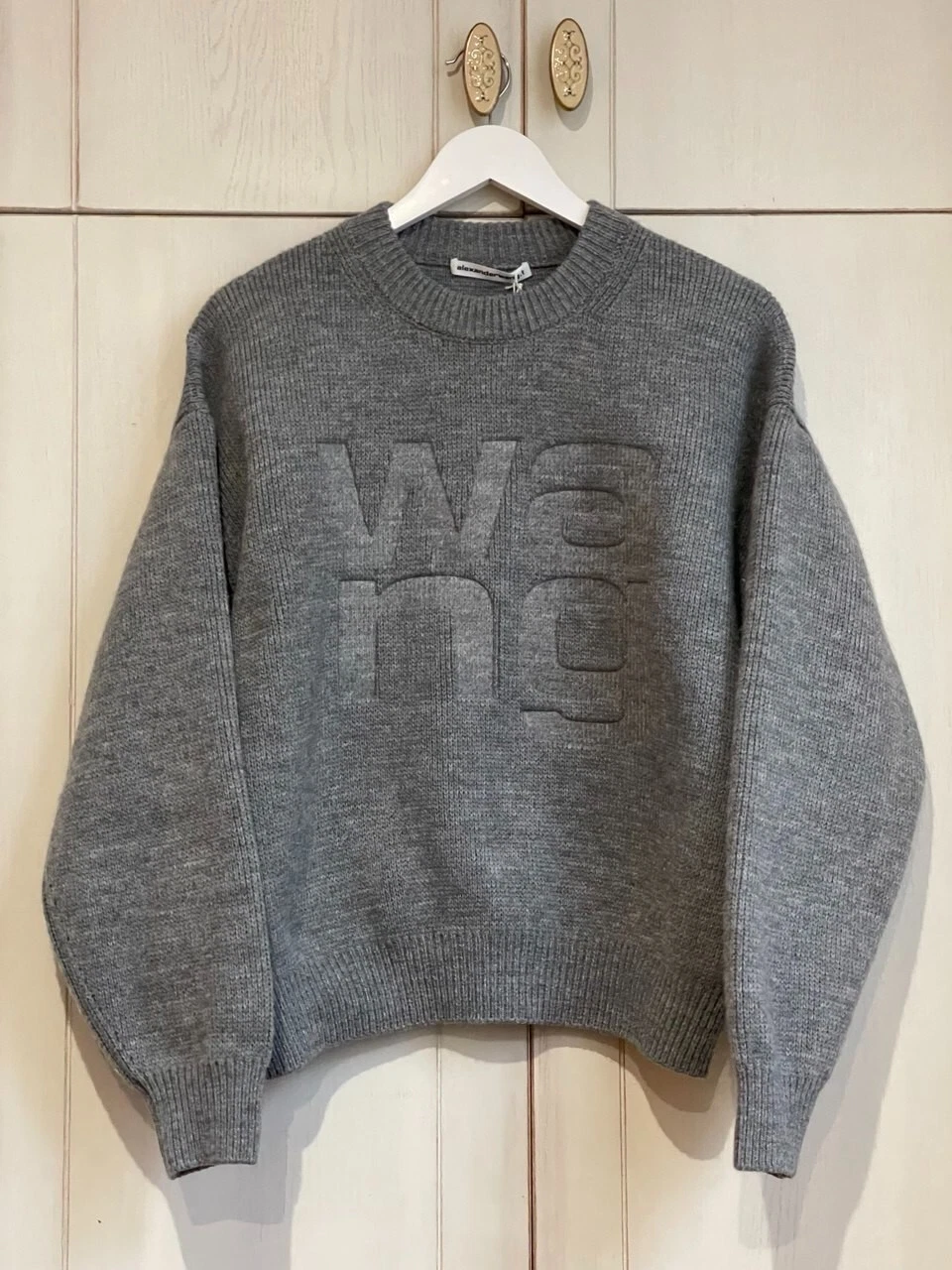 RRP 720$ Alexander Wang logo debossed grigio maglione pullover maglione girocollo