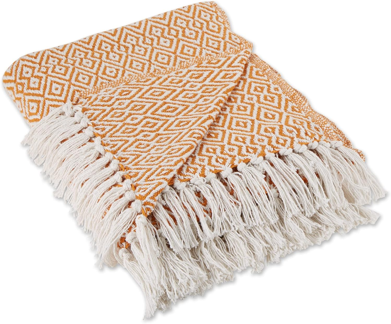 Rustic Farmhouse Double Diamond Woven Throw, 50X60, Pumpkin Spice