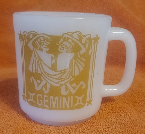 Vintage Milk Glass Mug Gemini Horoscope Zodiac Coffee Cup Astrology  D Handle