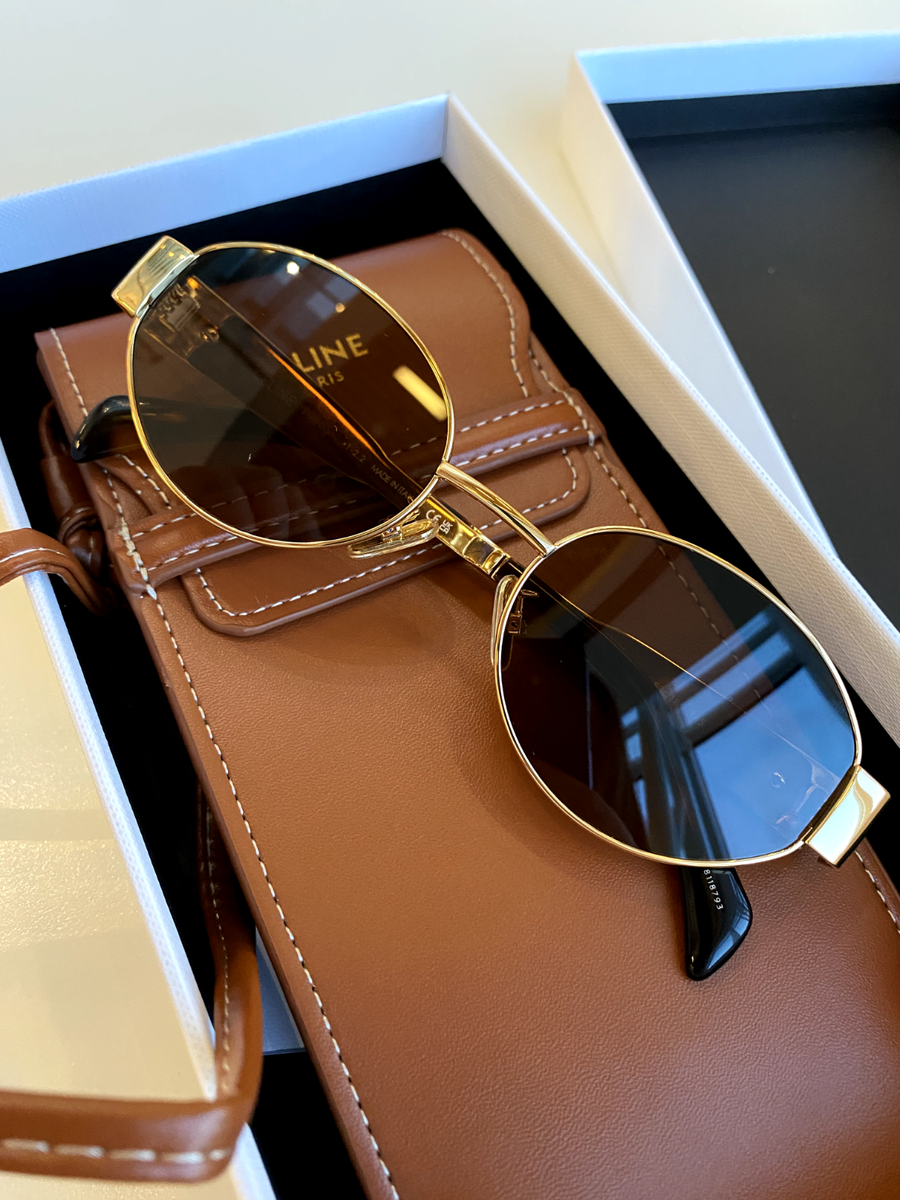 Celine sunglasses Triomphe Gold Metal Frame Brown Lenses sunglasses