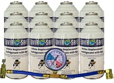 R 134a Refrigerant Replacement w/ UV Dye, 6oz. Cans, Gauge Set Included(12 Pack)