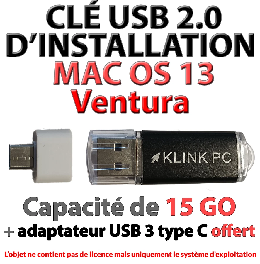 KLINK PC Clé USB de dépannage et installation MAC OS 13 Ventura