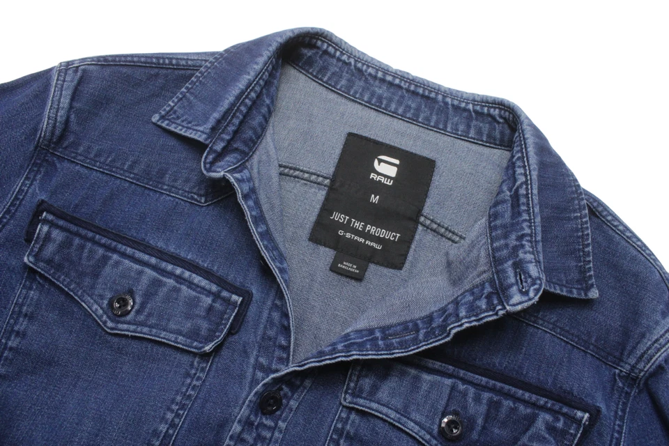 G-STAR 3301 Shirt Men's MEDIUM Fade Effect Denim Look Button Up Spread Collar - Image 4 of 4