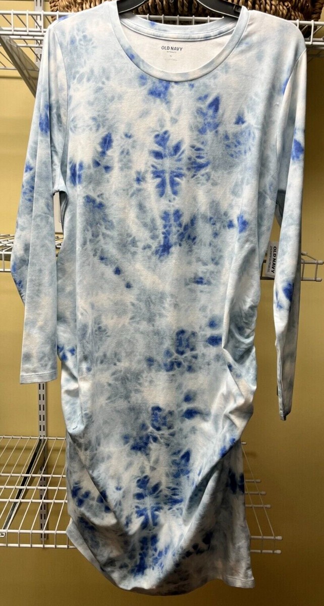 old navy blue tie dye dress Old Navy T-Shirt Dress XS Blue Tie-Dye Long Sleeve Cotton Casual New  Without Tag