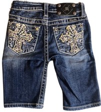 Miss Me Bermuda Jean Shorts 8 Girls JK5711M2 Rhinestones Embroidered Cross 78