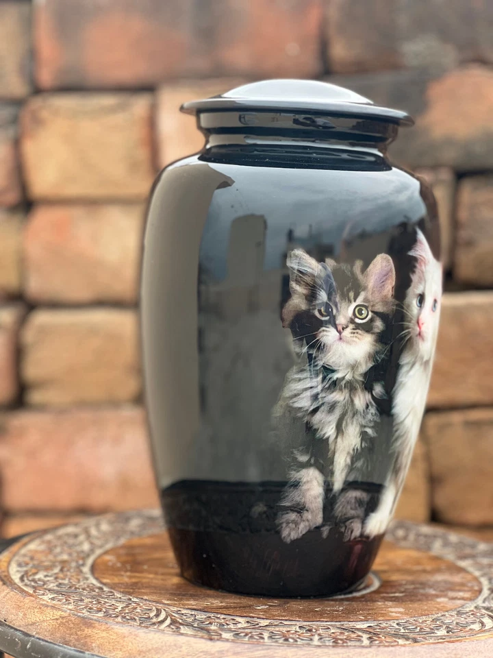 Beau Chat Noir Crémation Urne pour Humain Ashes, Adulte Urnes Funérailles Urnes - Photo 3/4