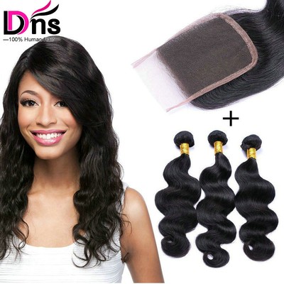 Body Wave Hair 3 Bundles With 4x4 Lace Closure Brazilian Virgin