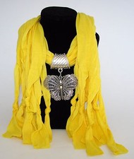NEW BEAUTIFUL YELLOW SCARF NECKLACE SILVER TONE BUTTERFLY PENDANT
