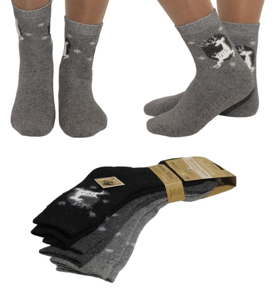 3 Paar Wollsocken Socken Damen Thermo StrüMpfe Hirsch Im Mondschein 35-38 (111)-image