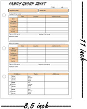3 Hole 12th Generation Family Group Sheets,Two Sided Blank Genealogy Forms Ge...