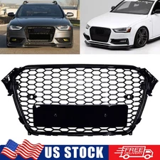RS4 Style Front Bumper Radiator Grill Cover Gloss Black For 2013-2015 Audi A4 B8