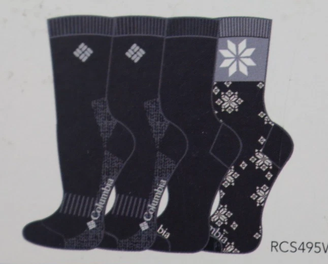 Columbia Womens 4 Pairs Crew Socks Gift Box Set Black Snow Flake Logo