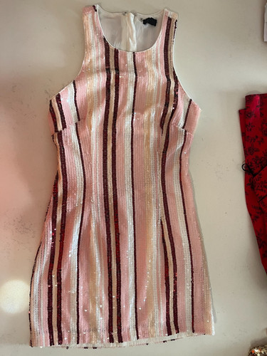 Dress NBD Sequin Mini Pink White Maroon Stripe Sleeveless Lined Cutout Brianna S
