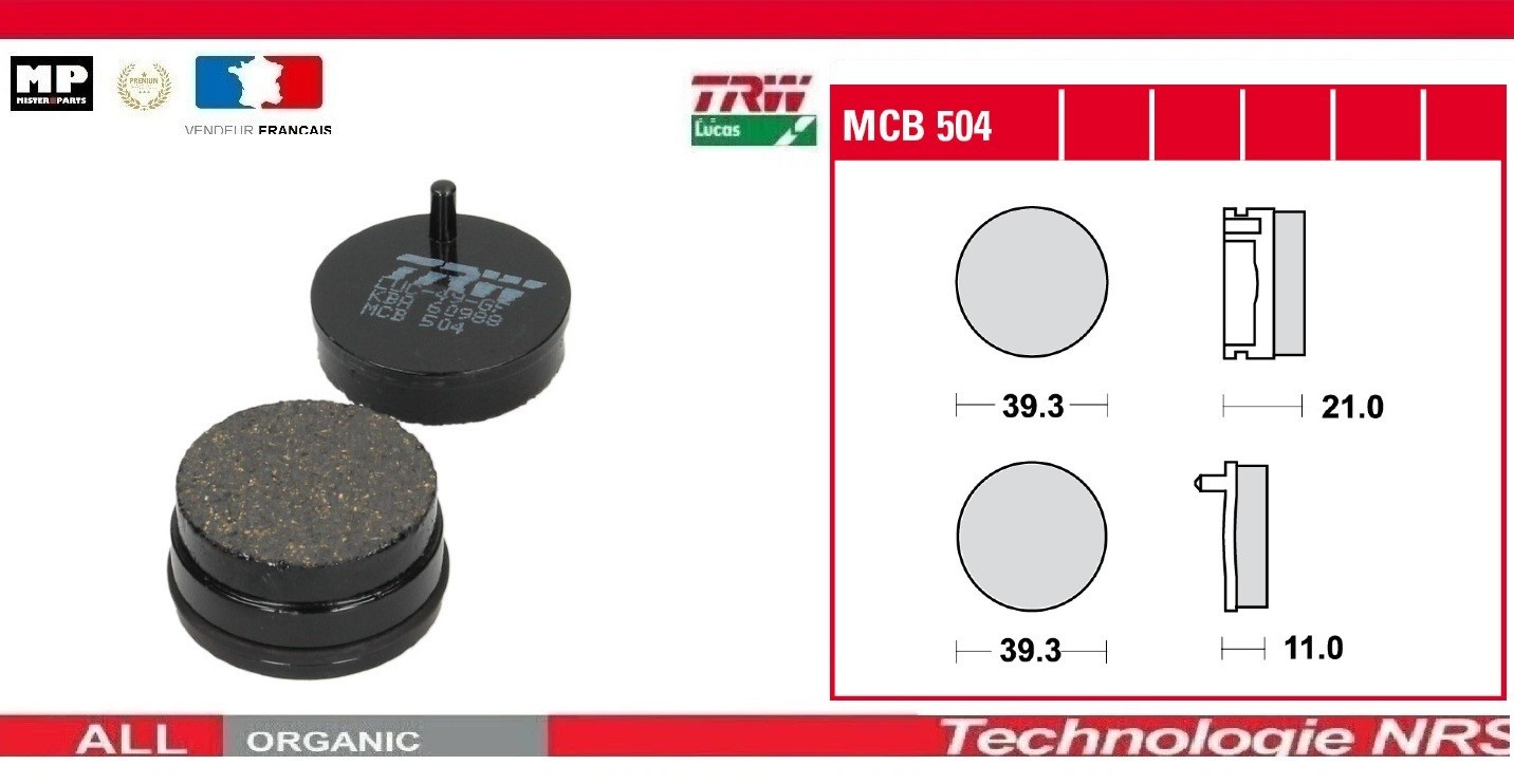 Plaquettes de frein TRW MCB504 plaquettes avant organiques Honda CB 50 J 1981 1982 1983