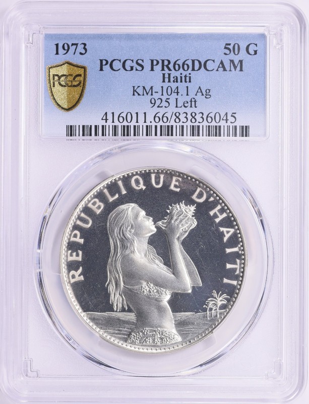 Haiti 50 gourdes Woman on the Beach Fineness Left PR66 PCGS silver coin 1973