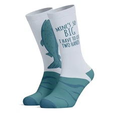 Men's Mine's so Big I Have to Use Two Hands Socks Funny Fishing Sexual Innuendo