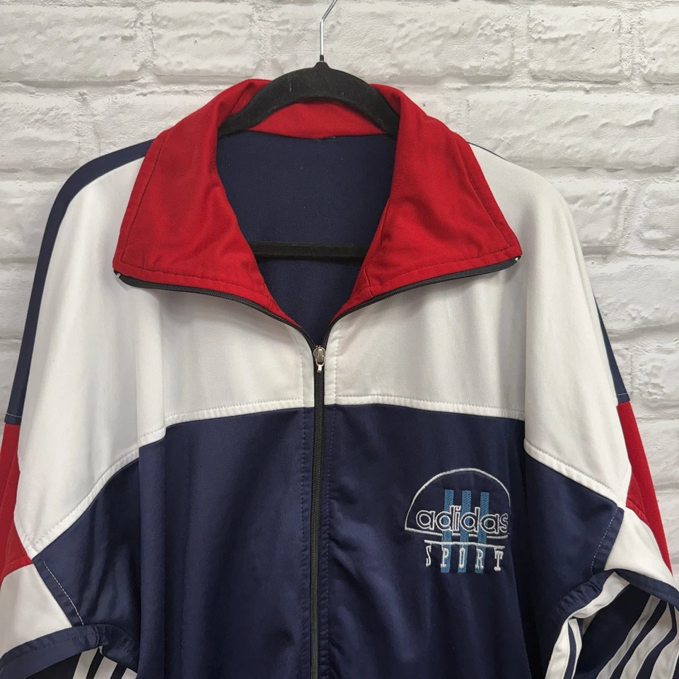 Vtg Y2K Adidas Men Track Jacket Navy Blue & Red Sz 2XL Colorful Retro Jacket 90s - Image 2 of 4