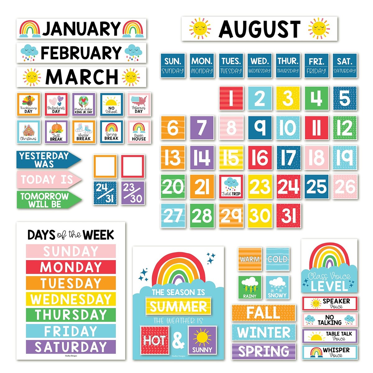Weather Seasons Days Of Week Chart 162 Pcs Cottage Classroom Calendar ...