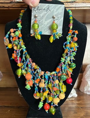 VTG Gorgeous TROPICAL Necklace Matching Earrings Margaritaville Katherine K Bead
