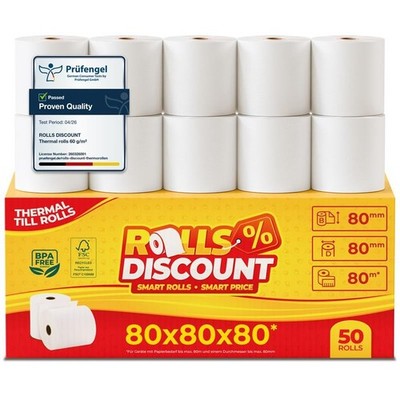 Thermorollen 80x80x12 50x BPA-frei Premium Kassenrollen Bonrollen Thermopapier