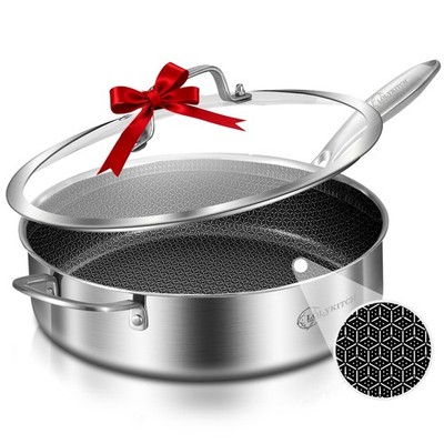 6 QT Large Skillet with Lid, 12 Inch Nonstick Deep Frying Pan, Tri-Ply Stainl...