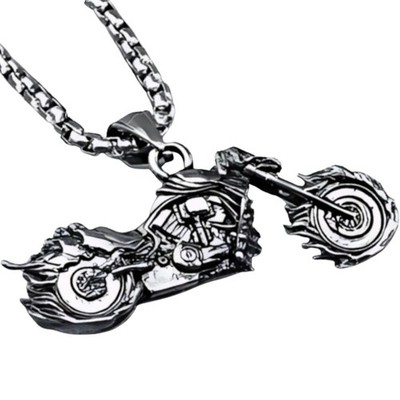 Men's Stainless Steel Ghost Rider Chopper Pendant with Steel Necklace