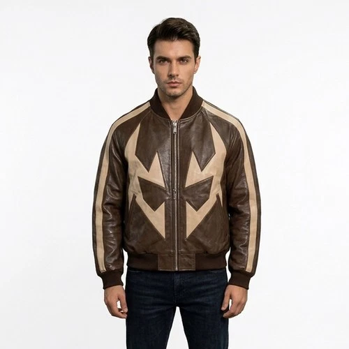 Mens Retro Biker Motorsport Cafe Racer Coat Vintage Racer Lambskin Leather Jacke - product listing photo