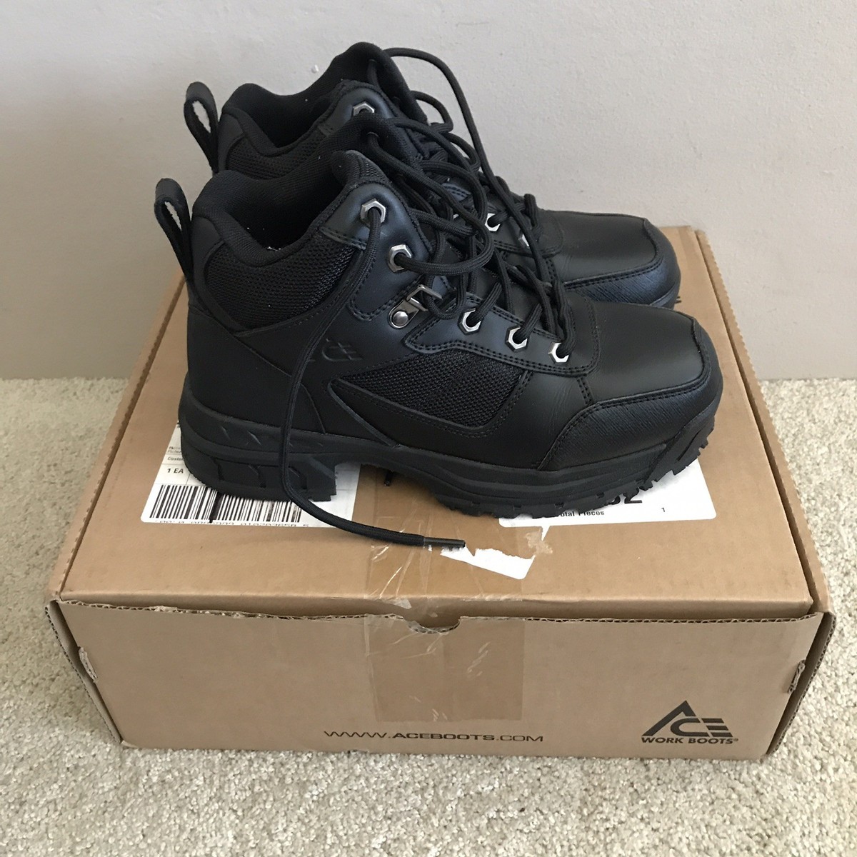 ACE Voyager II Soft Toe Work Boots Black Leather Sz M-5.5 W-7
