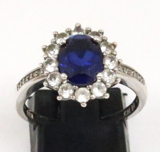 GORGEOUS STERLING SILVER OVAL BLUE TOPAZ CZ RING size 8
