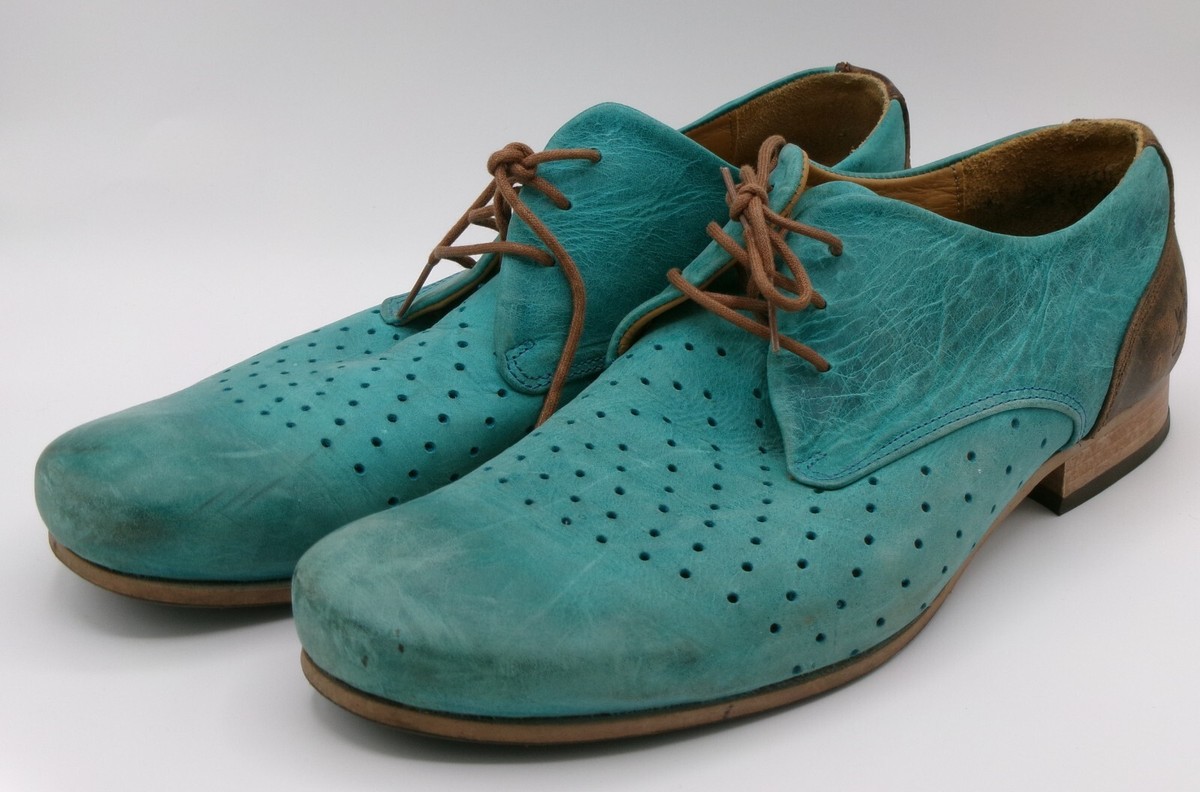 John Fluevog Radio Teal Suede Derby Men display picture 2
