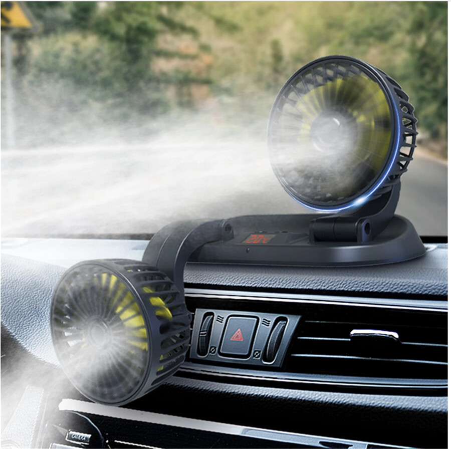 Portable Car Dual Head Fan Dashboard Cooling Fan 3 Speeds 