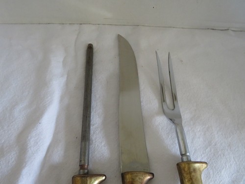 VTG MCM E. PARKER & SONS SHEFFIELD ENGLAND 24K GOLD CARVING SET W/SHARPNER - Picture 3 of 4