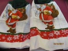LOT OF TWO  BRAND NEW HANDMADE CROCHETED HANGING KITCHEN TOWELS SANTA CARING TOY