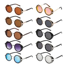 Steampunk Glasses Cyber 50s Round Retro Gothic Vintage Goggles Sunglasses UV400